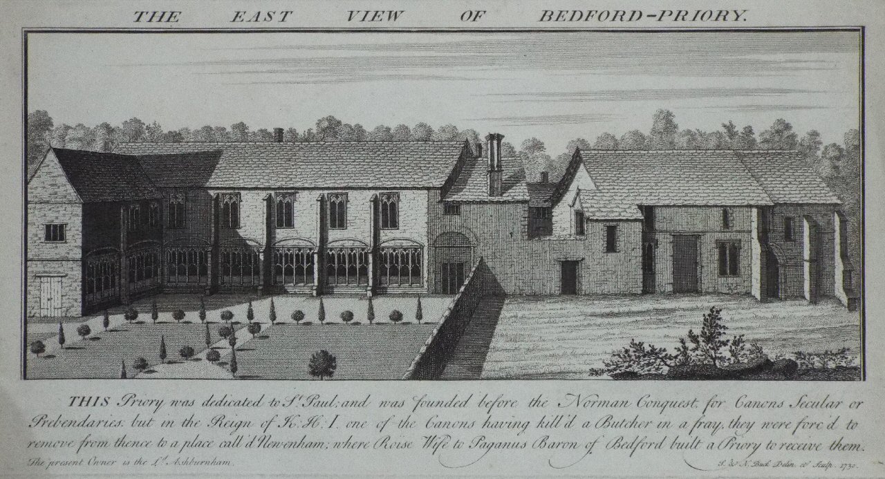 Print - The East View of Bedford-Priory. - Buck